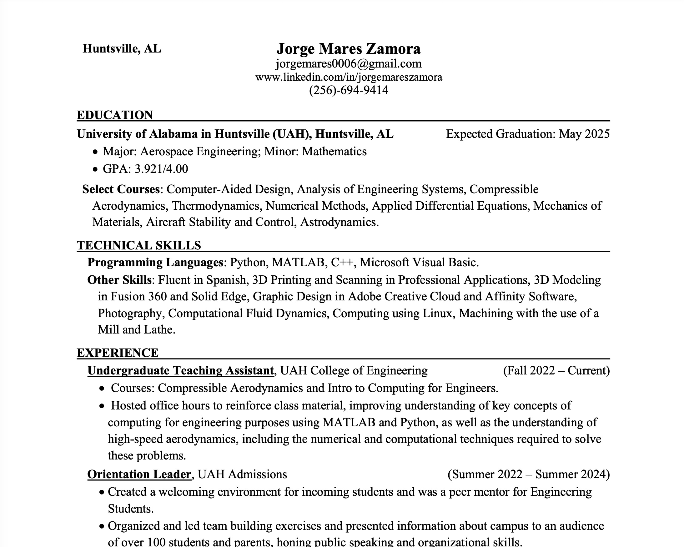 Card Image of Mares's Spring 2025 Resume
